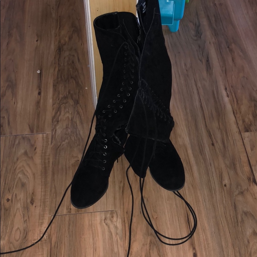 Black Wide Calf Knee High Boots